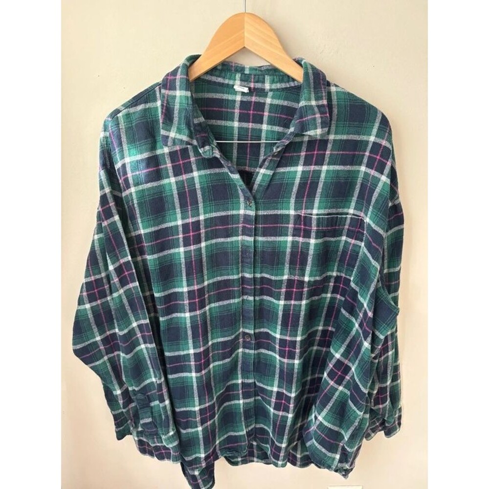 Old Navy Classic Shirt Green Pink Plaid Flannel XXL